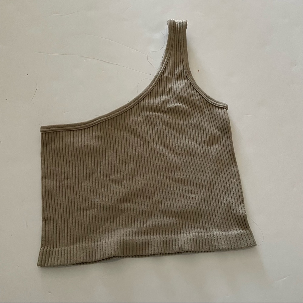 One-Shoulder Ribbed Tan Top
